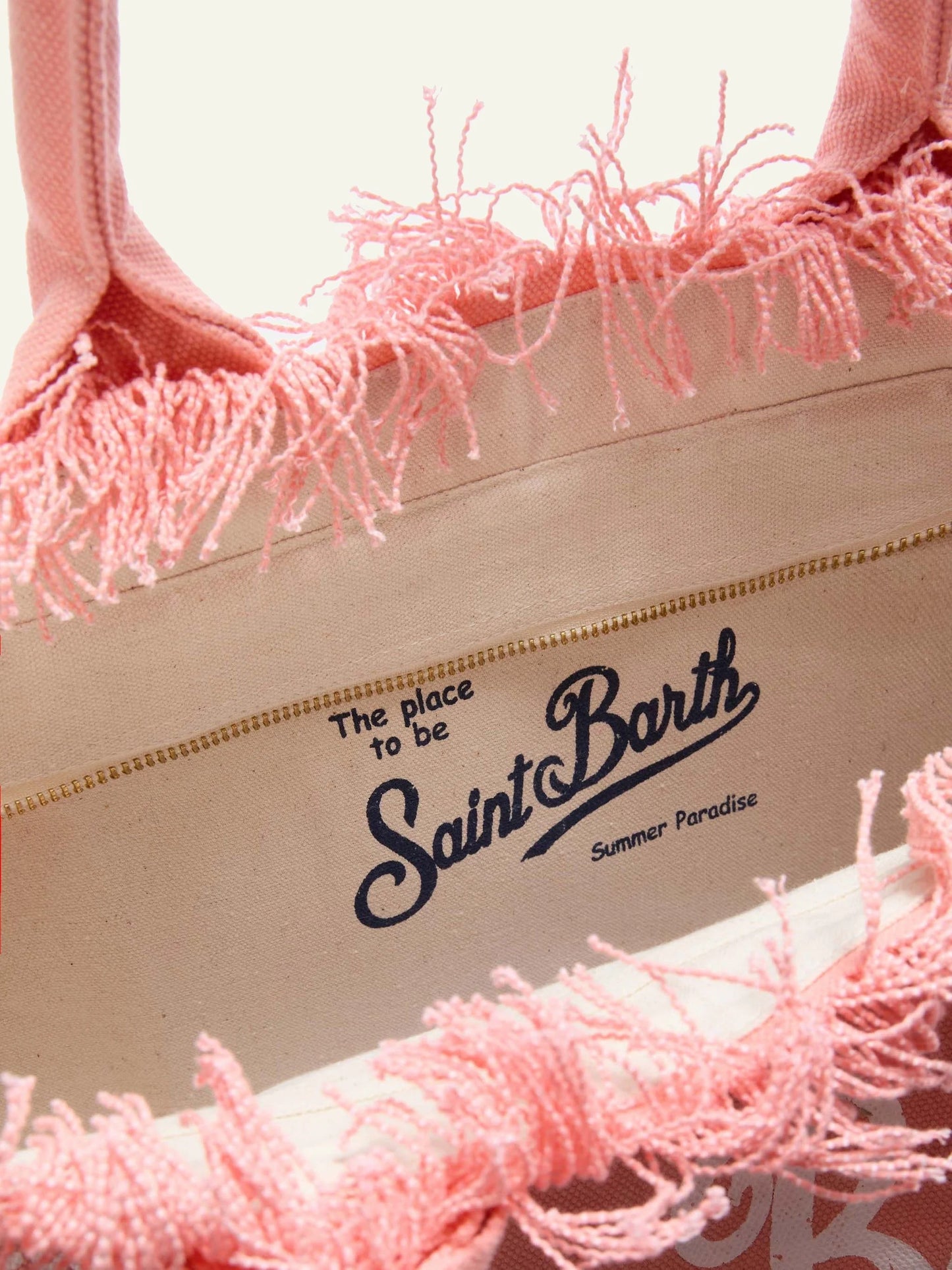 mc2 saint barth vanity tote coral canvas fringed logo top view