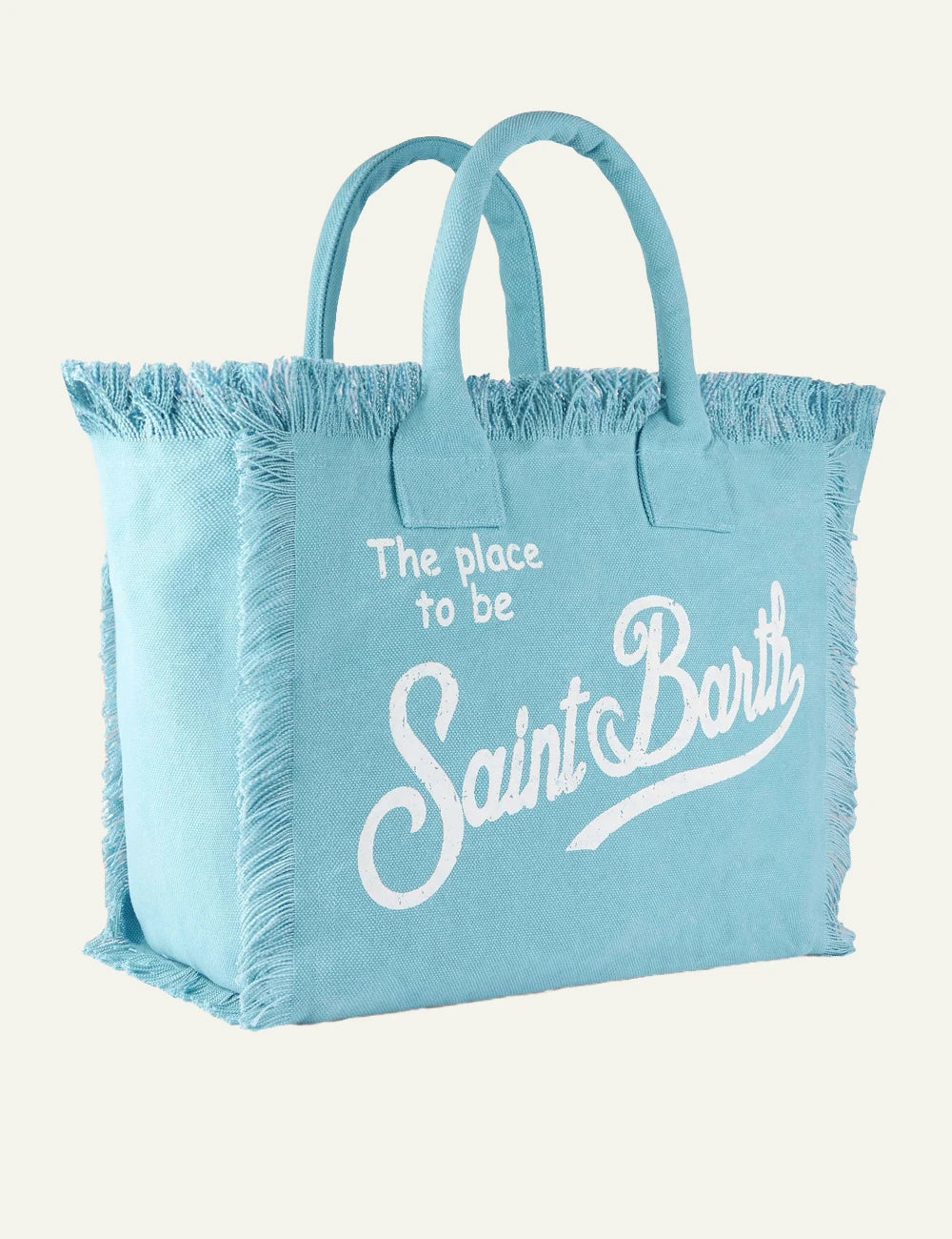 mc2 saint barth vanity tote light blue canvas fringed logo side view