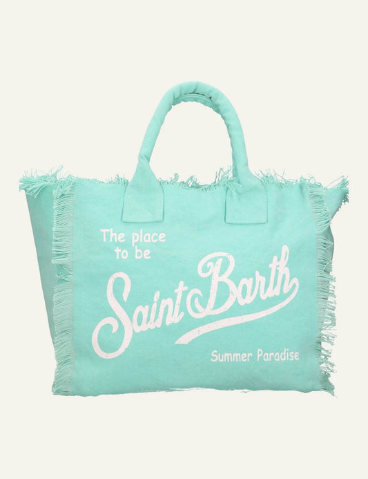 mc2 saint barth vanity tote mint canvas fringed logo front view