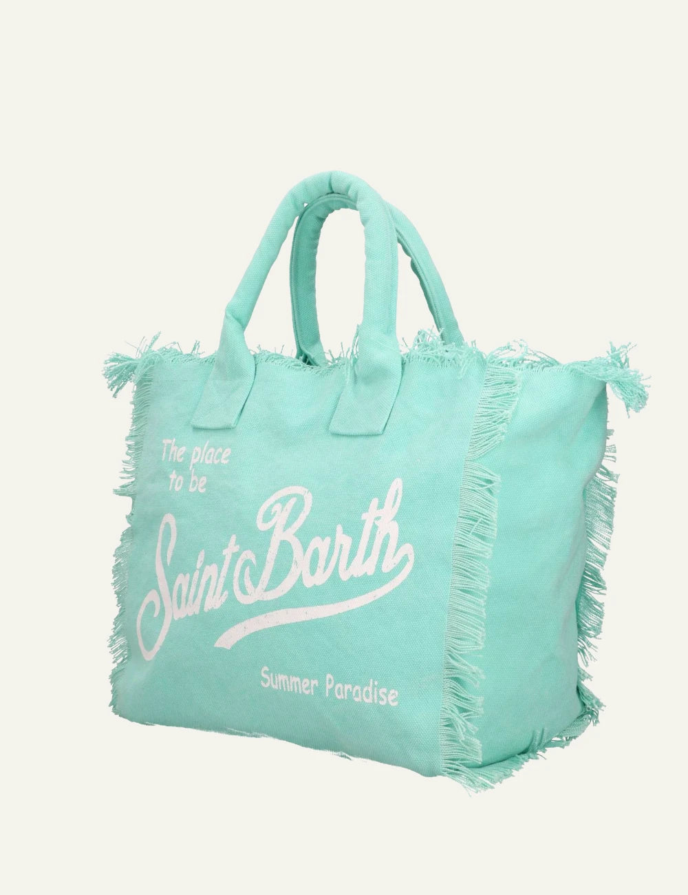 mc2 saint barth vanity tote mint canvas fringed logo side view