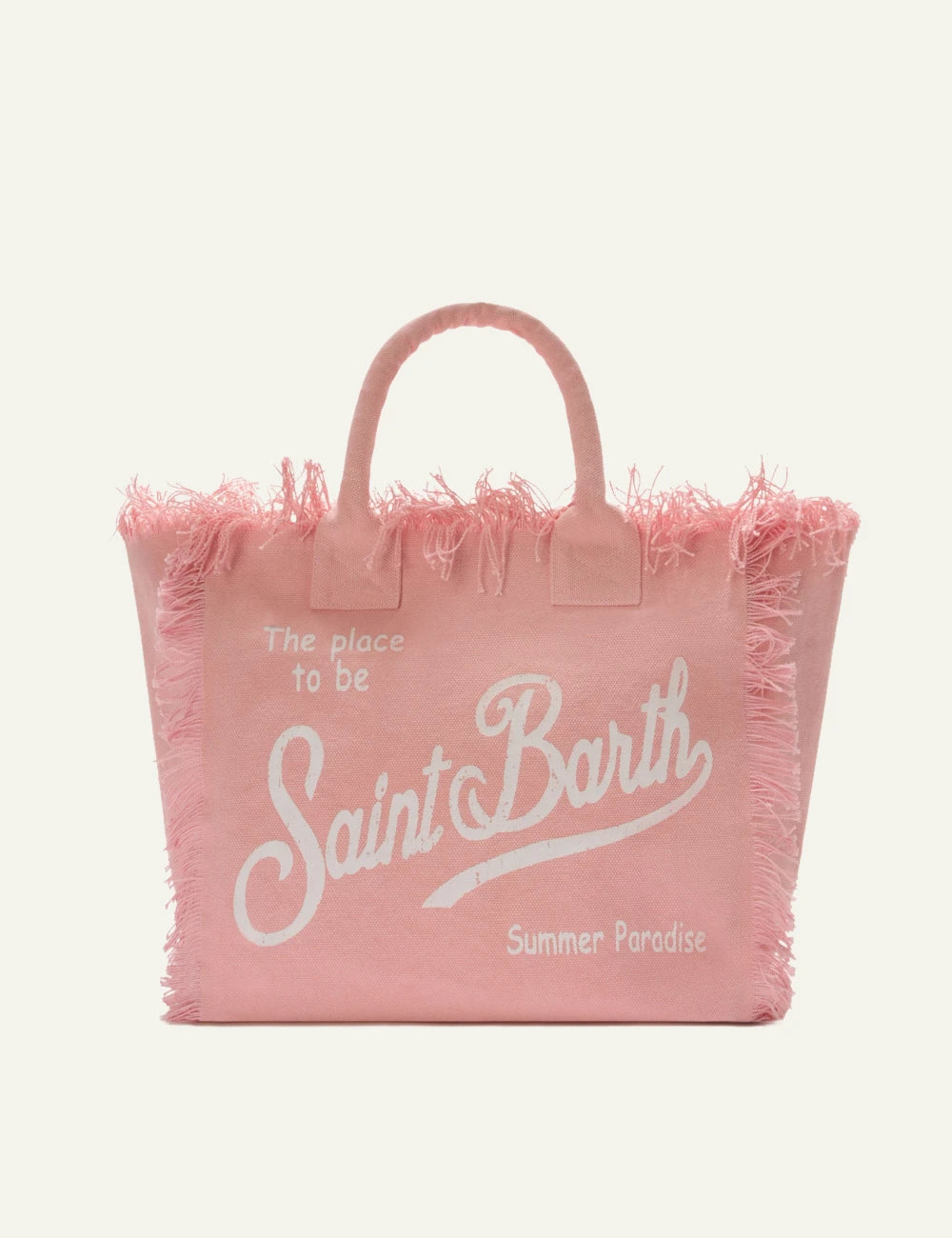 mc2 saint barth vanity tote pink canvas fringed logo front view