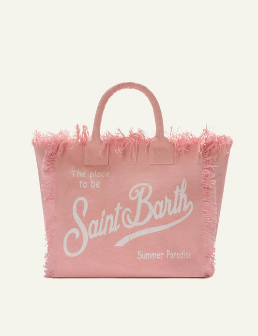 mc2 saint barth vanity tote pink canvas fringed logo front view