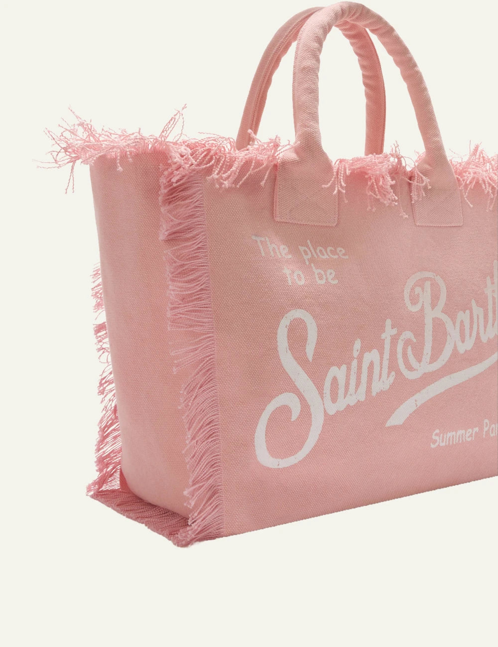 mc2 saint barth vanity tote pink canvas fringed logo side view
