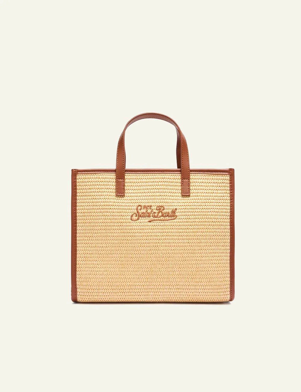 mc2 saint barth vivian medium straw tote beige brown logo structured back view