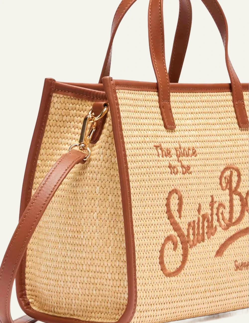 mc2 saint barth vivian medium straw tote beige brown logo structured side view