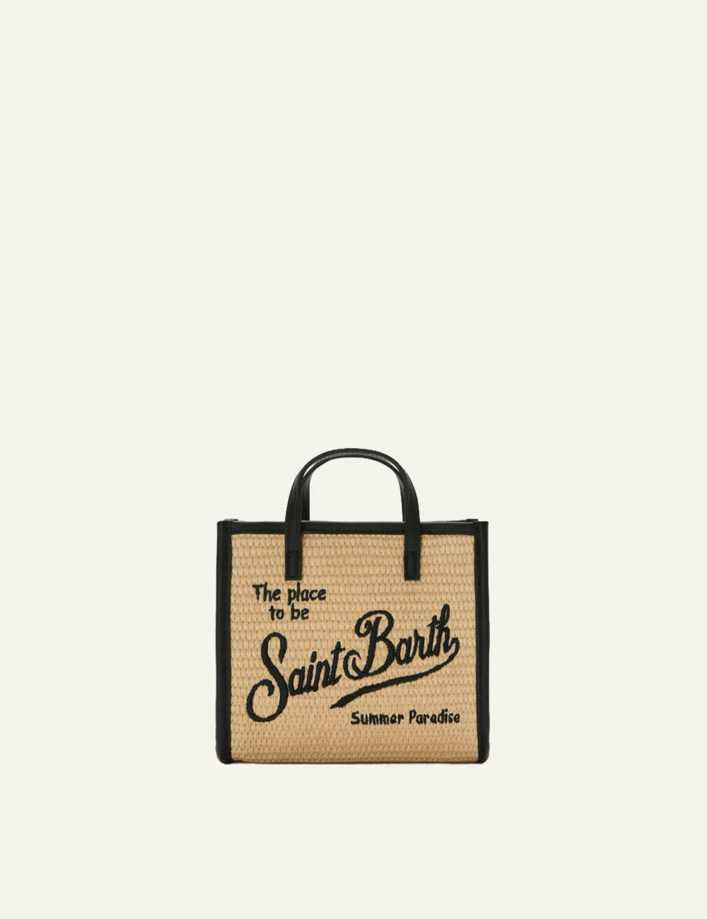 mc2 saint barth vivian mini straw bag beige black logo contrast trim front view