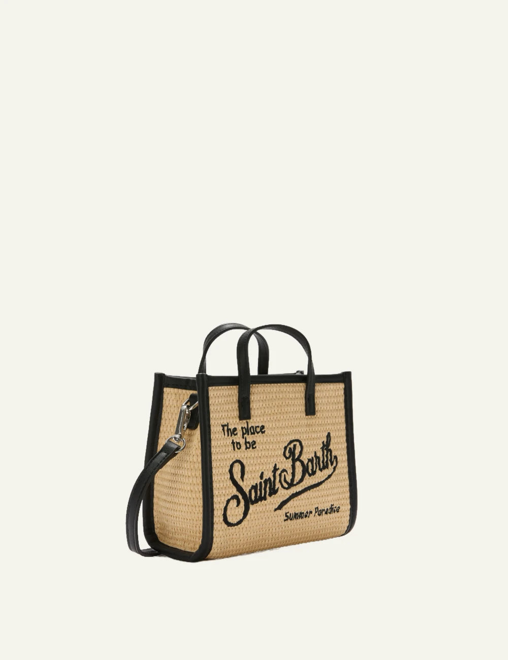 mc2 saint barth vivian mini straw bag beige black logo contrast trim side view