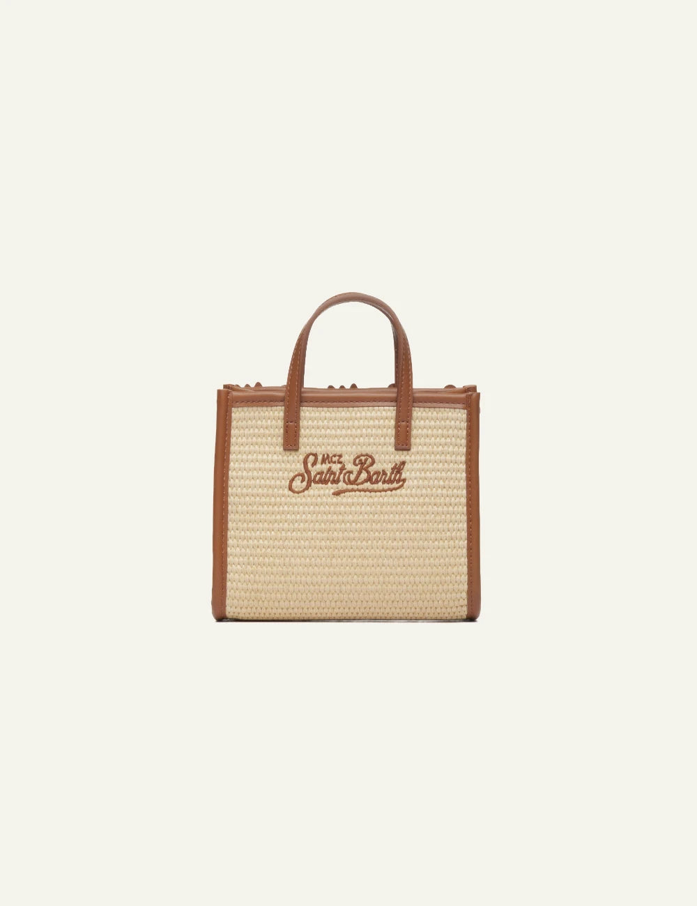 mc2 saint barth vivian mini straw bag beige brown floral top detail logo back view