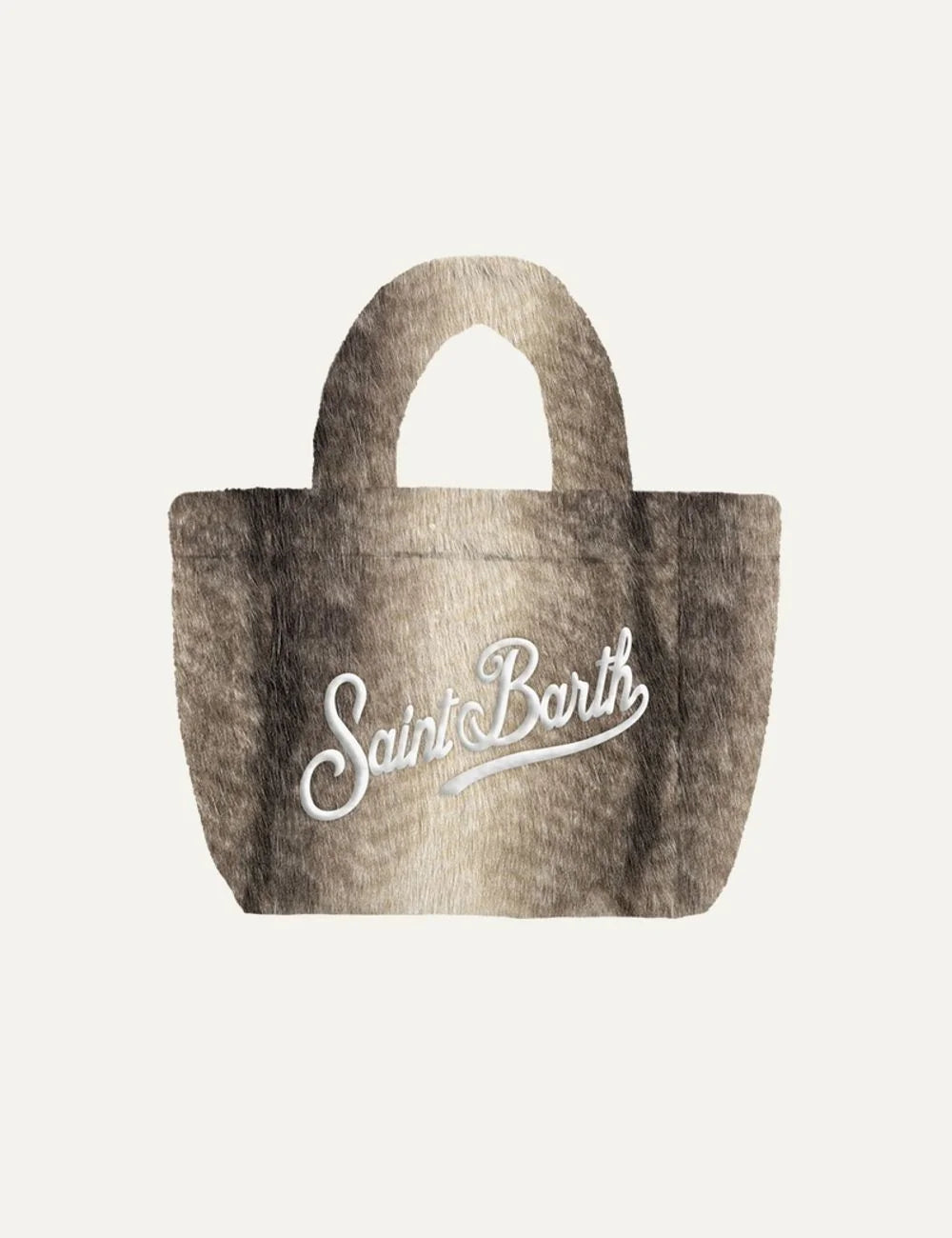 Women's MC2 Saint Barth beige and brown plush tote bag with integrated handles and large white Saint Barth logo on the front