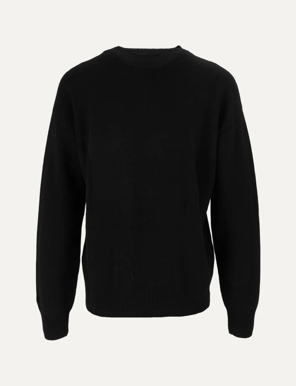 Mc2 Saint Barth black wool cashmere sweater with Snoopy holding a red heart, Love Is In The Air lettering and ribbed trims back