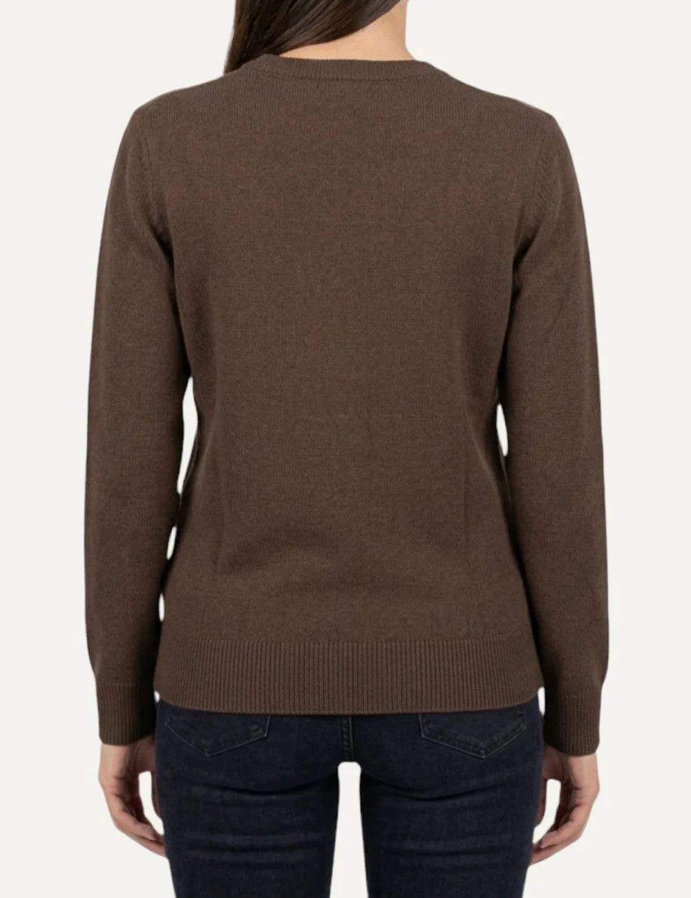 Mc2 Saint Barth brown wool cashmere sweater with Snoopy holding a coffee cup, But First Coffee lettering and ribbed trims back