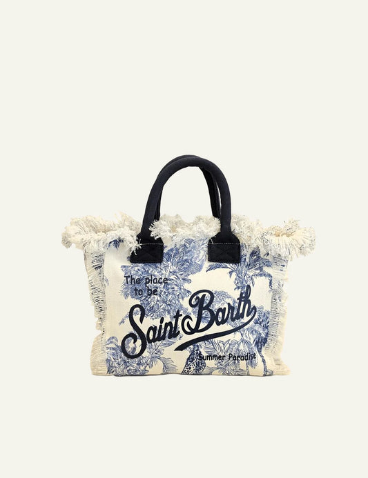 MC2 St Barth colette canvas tote blue print saint barth logo front view