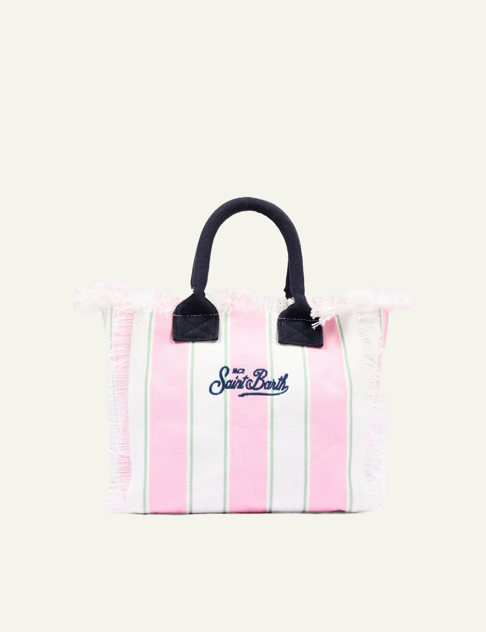 MC2 St Barth colette canvas tote pink green stripes beach club logo back view