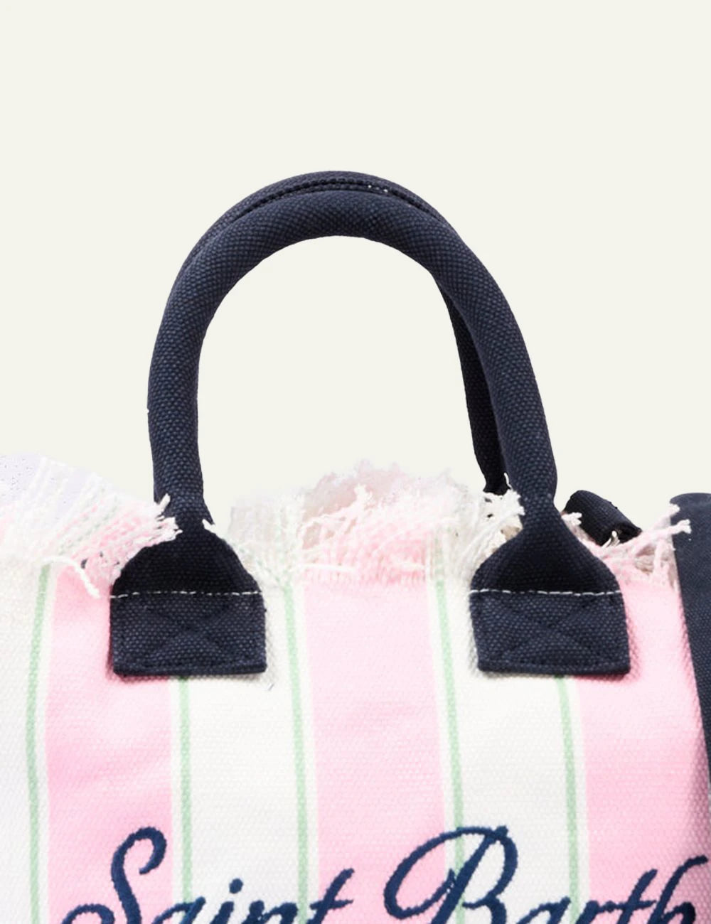 MC2 St Barth colette canvas tote pink green stripes beach club logo front detail view