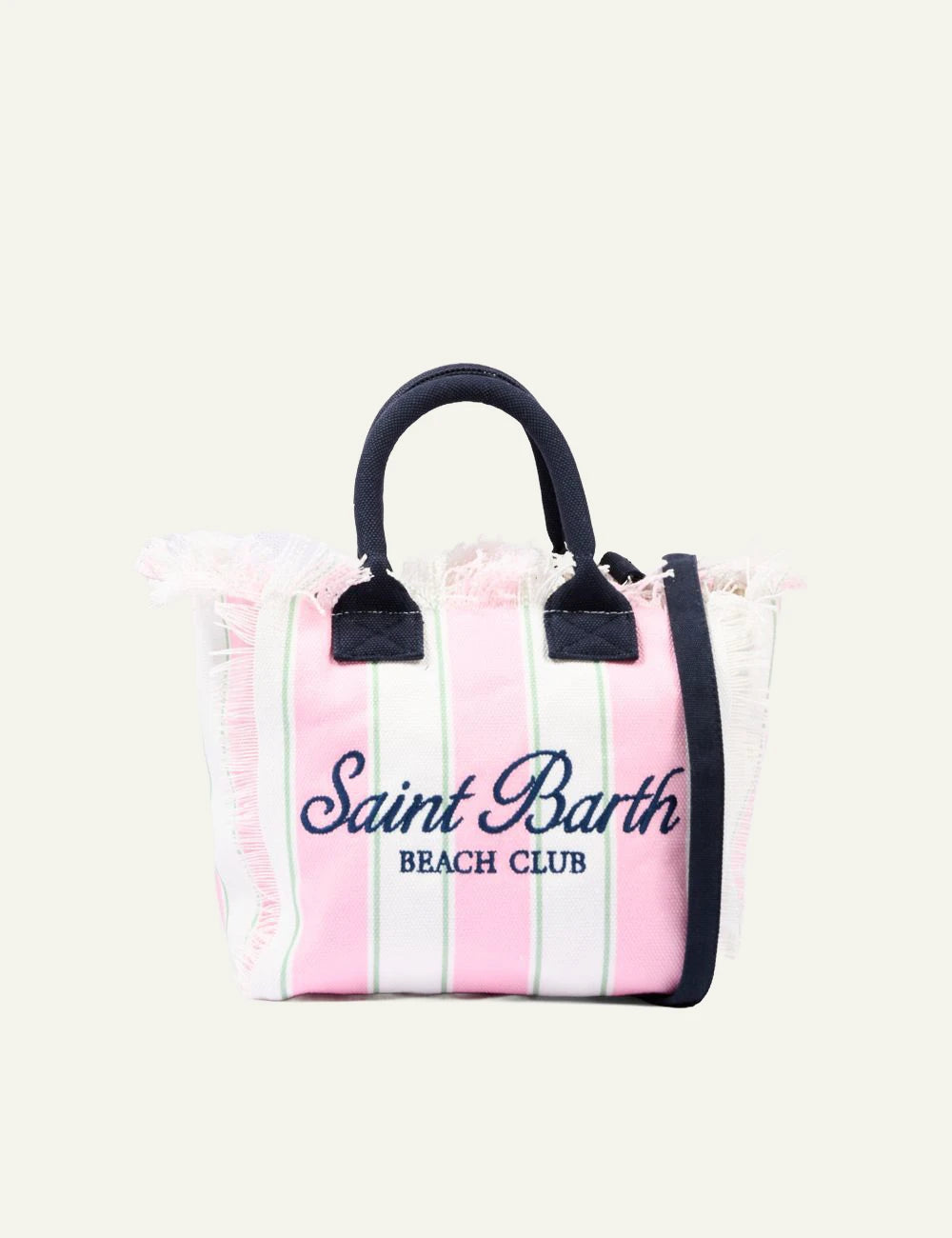 MC2 St Barth colette canvas tote pink green stripes beach club logo front view