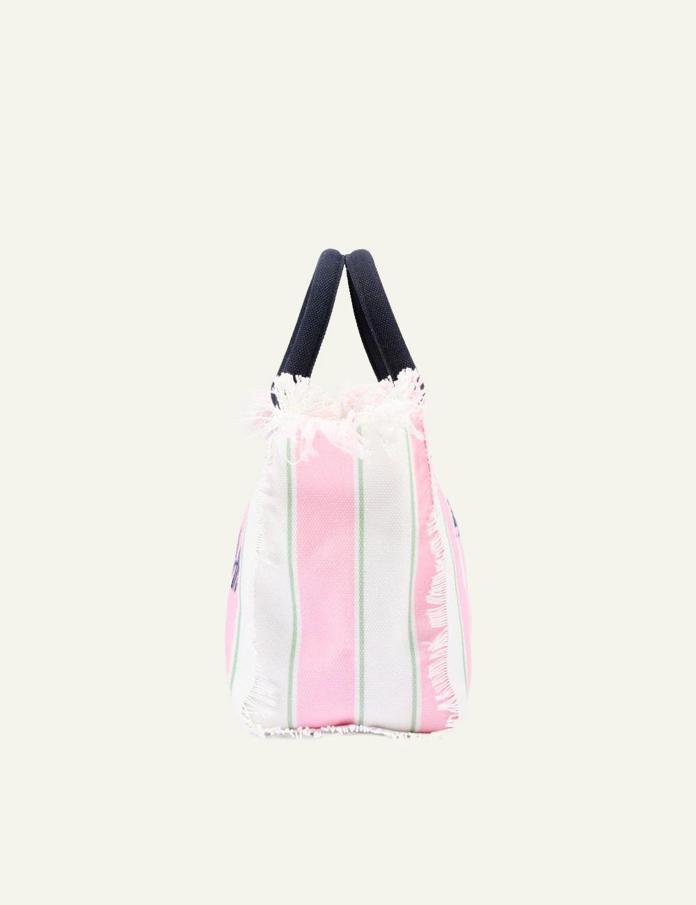 MC2 St Barth colette canvas tote pink green stripes beach club logo side view