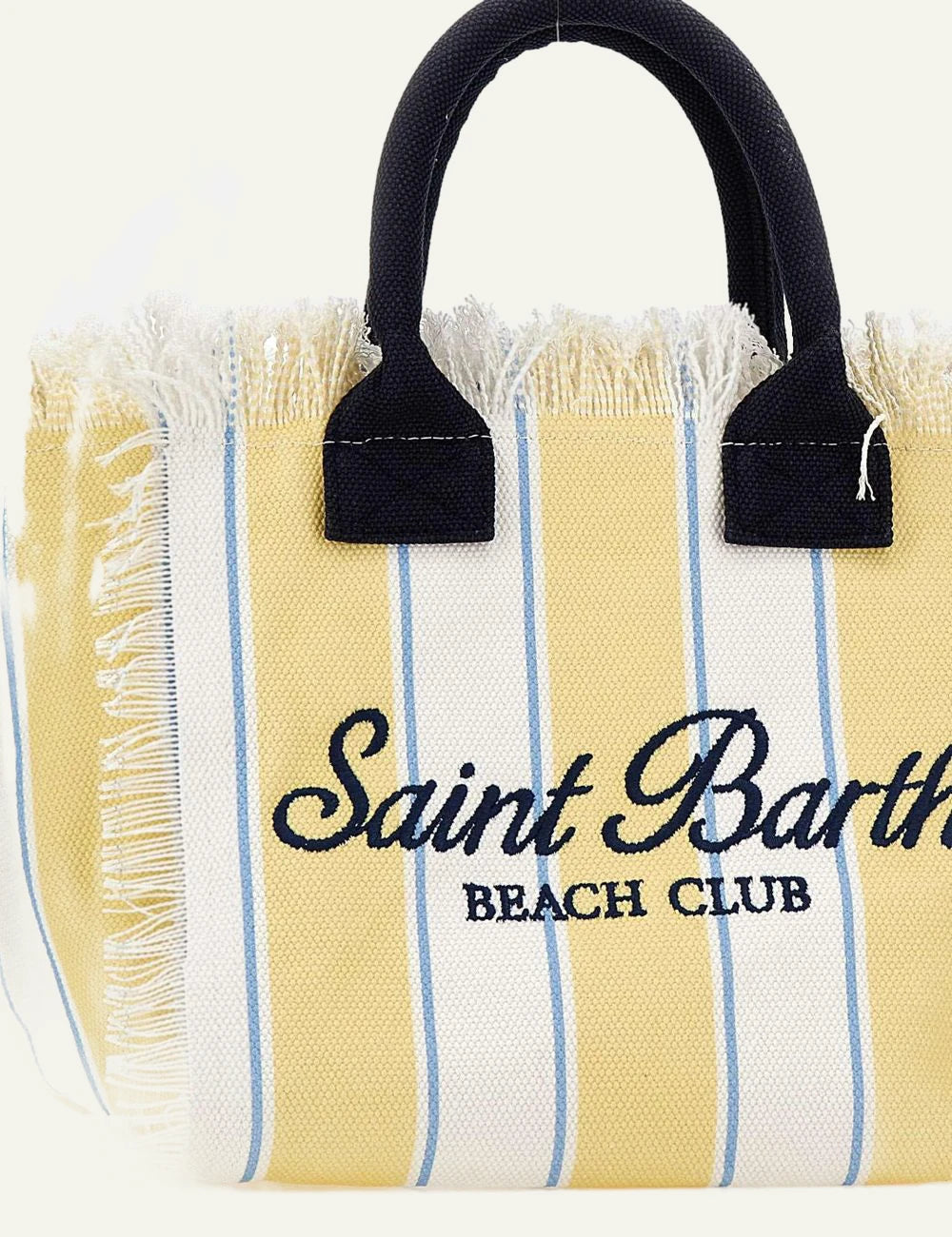 MC2 St Barth colette canvas tote striped yellow beach club logo front detail view