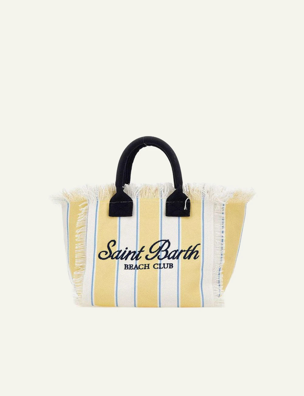 MC2 St Barth colette canvas tote striped yellow beach club logo front view