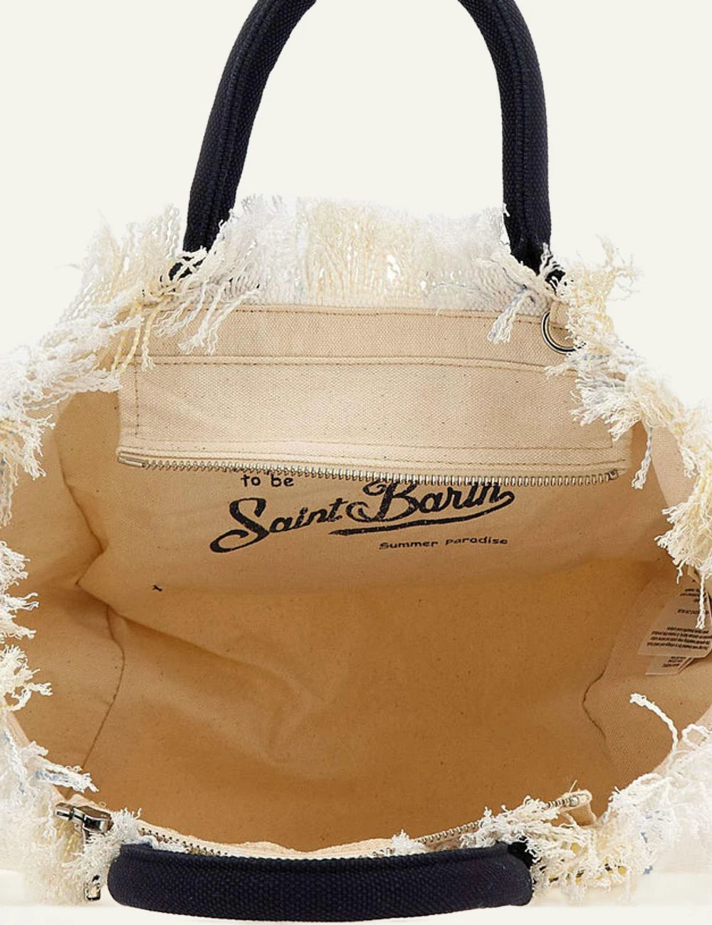 MC2 St Barth colette canvas tote striped yellow beach club logo top view