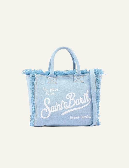 MC2 St Barth colette denim tote light blue logo front view
