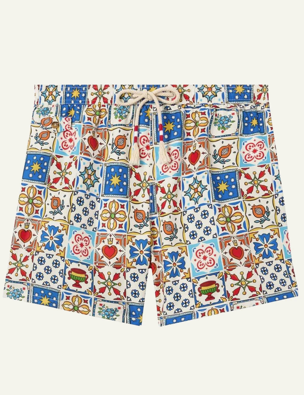 MC2 St Barth Lighting swim shorts multicolor majolica print front flat view