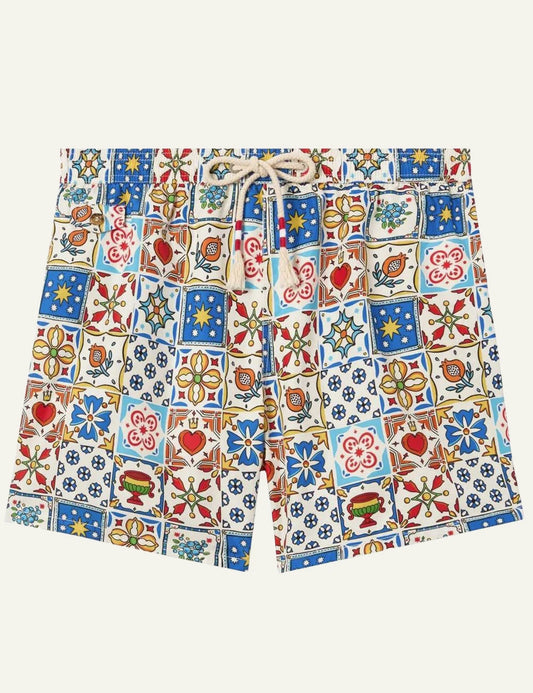 MC2 St Barth Lighting swim shorts multicolor majolica print front flat view