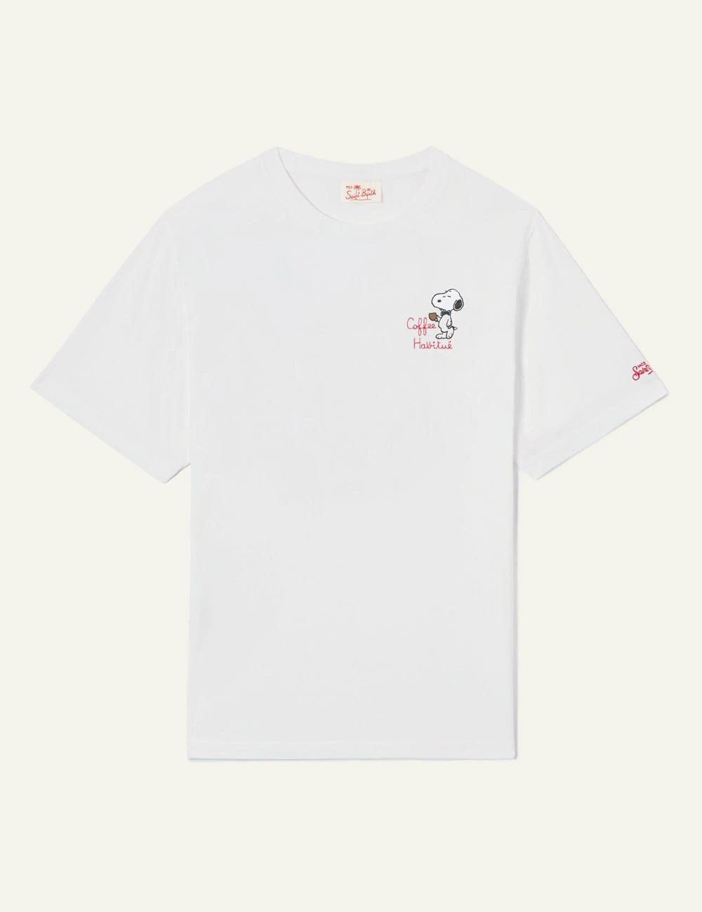 MC2 St Barth Portofino t-shirt white snoopy coffee habitue embroidery chest front flat view