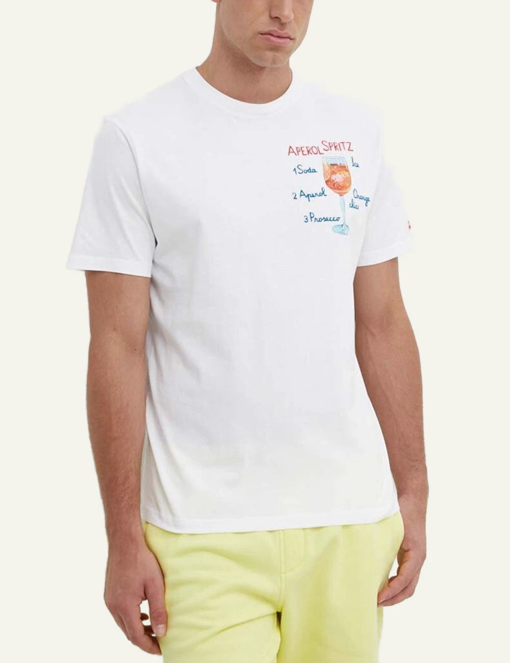 MC2 St Barth Portofino t-shirt white spritz print chest front model view