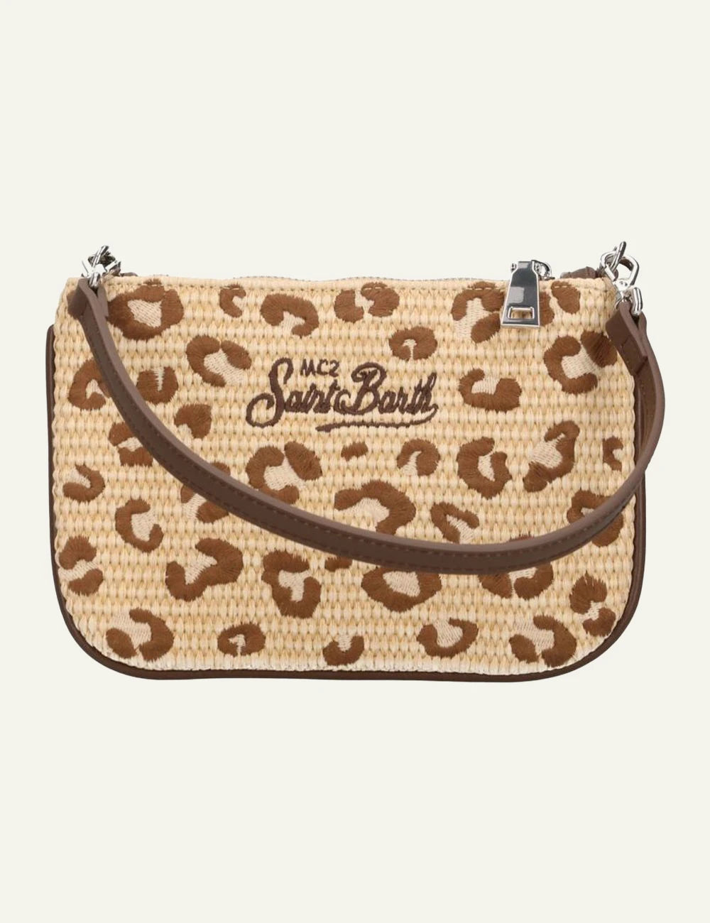 MC2 St Barth pouch raffia leopard print logo back view