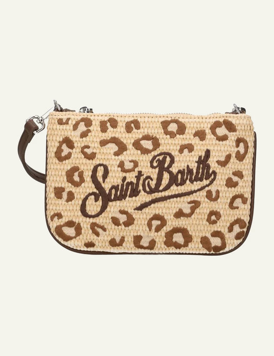 MC2 St Barth pouch raffia leopard print logo front view