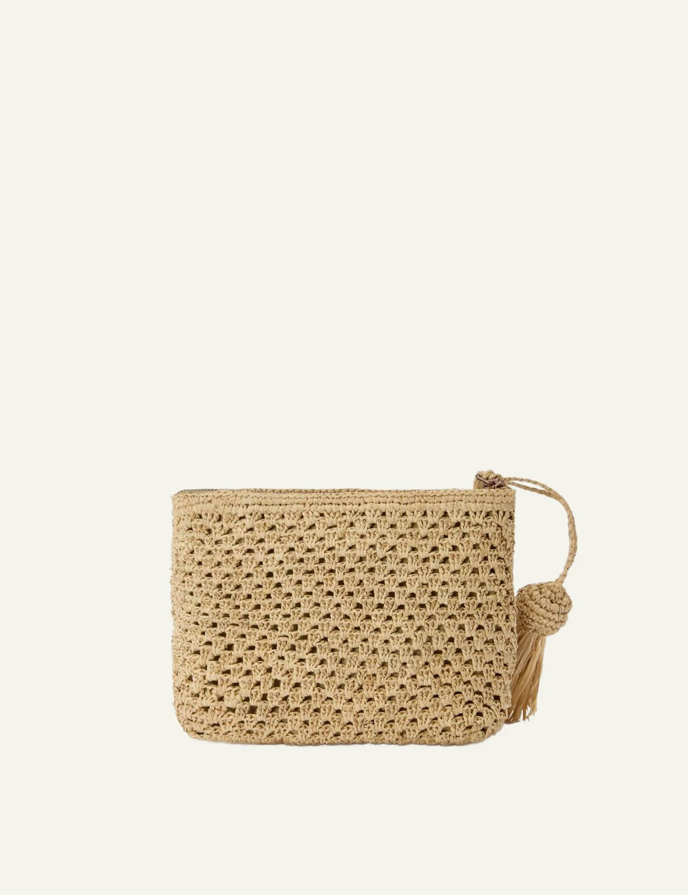 MC2 St Barth raffia pouch natural logo embroidery tassel wrist strap back view
