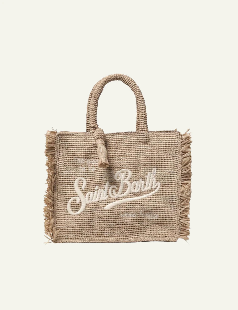MC2 St Barth raffia tote bag beige logo embroidery tassel front view