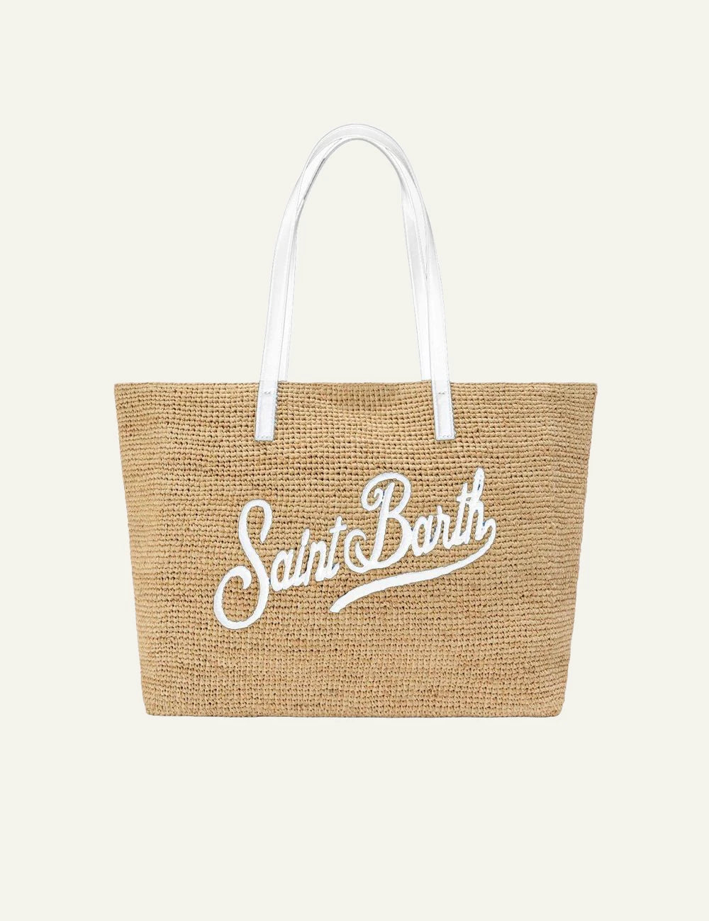 MC2 St Barth raffia tote bag natural white handles logo front view