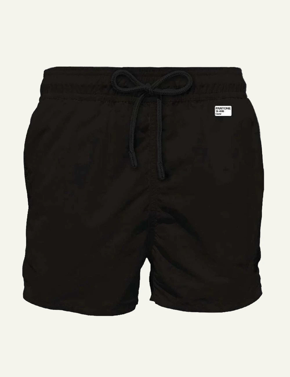 MC2 St Barth swim shorts black minimal logo patch front flat view