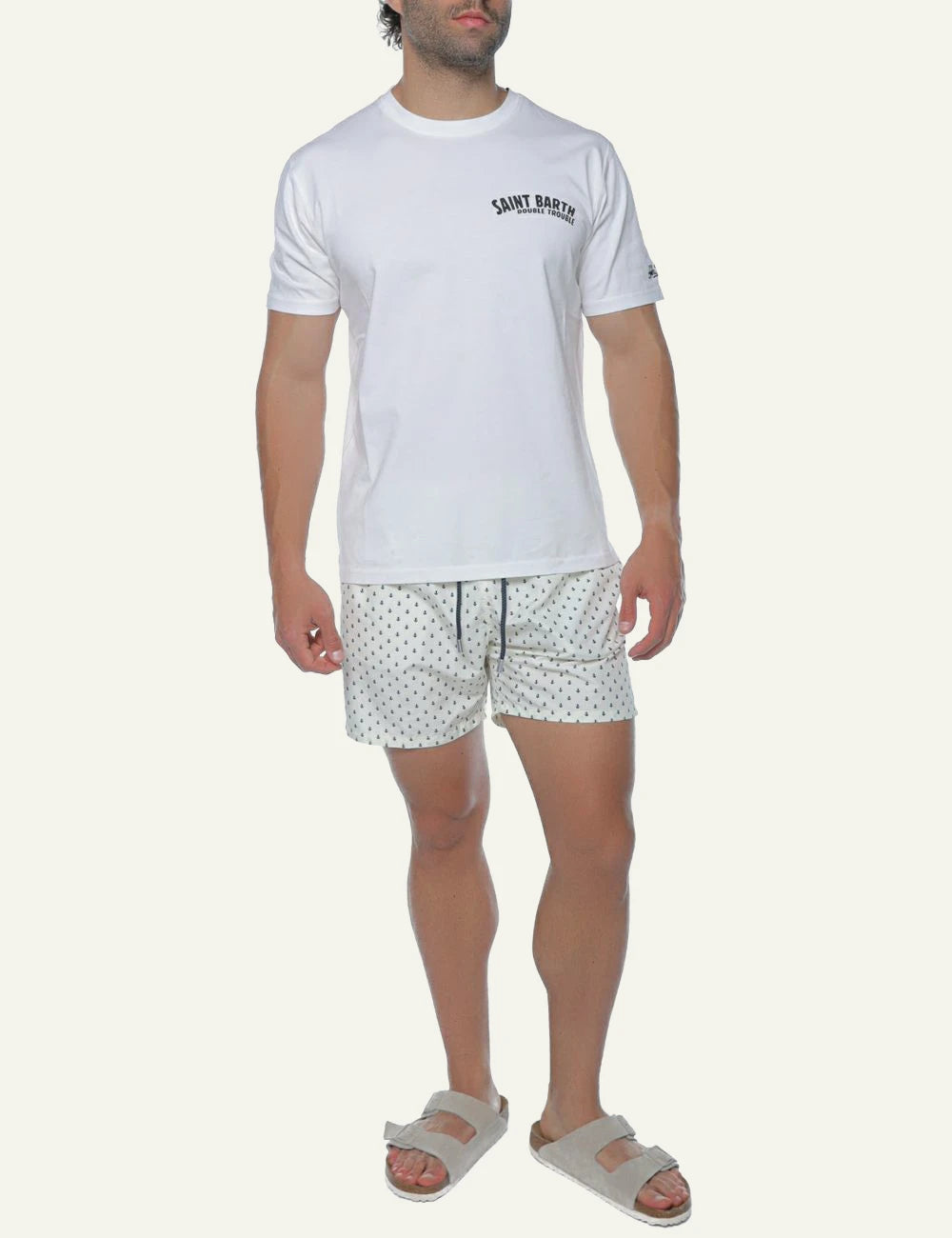 MC2 St Barth t-shirt white saint barth logo chest front model full body view