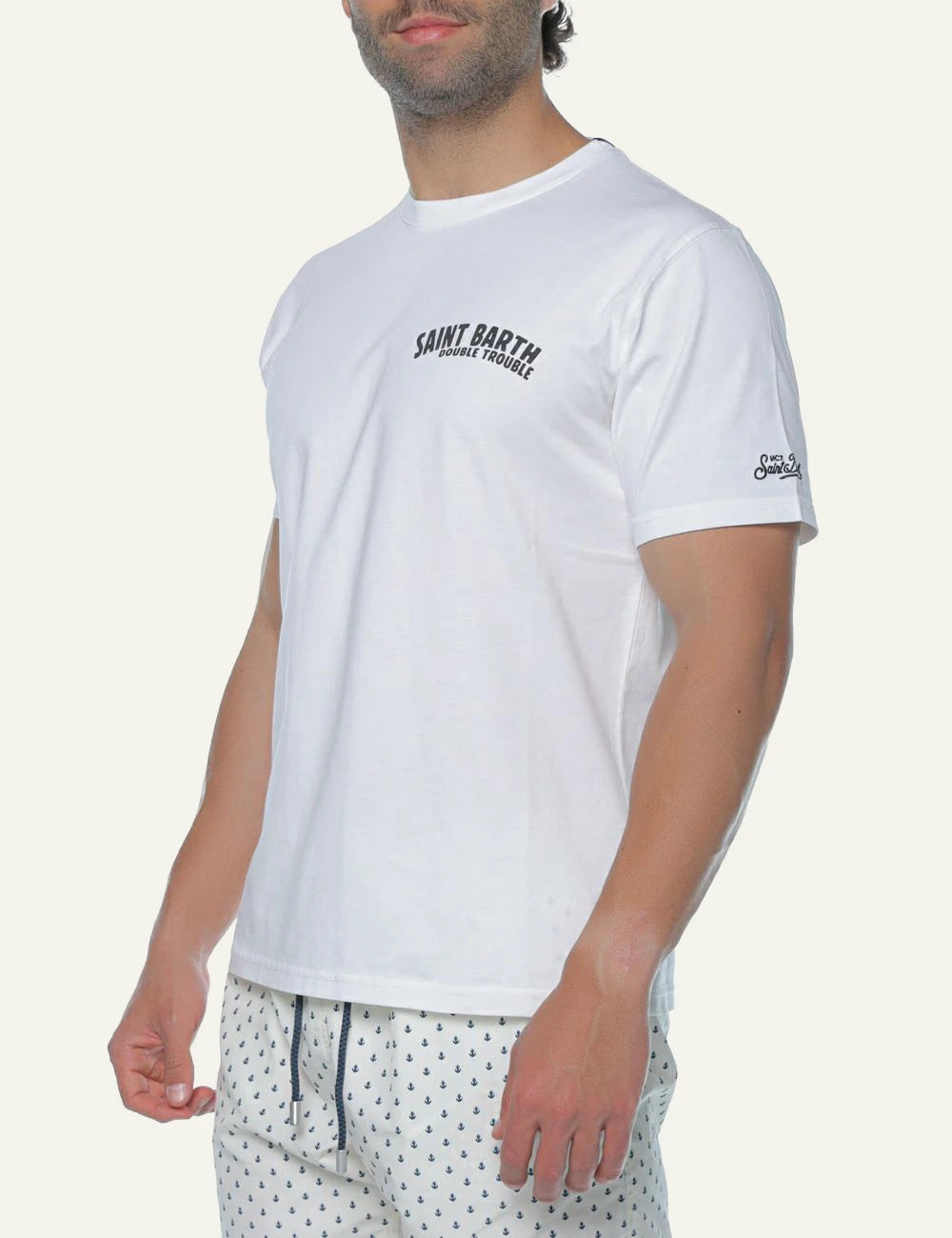 MC2 St Barth t-shirt white saint barth logo chest side model view