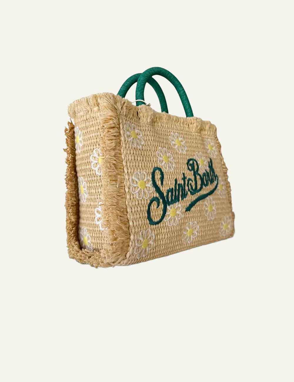 MC2 St Barth vanity mini straw bag daisy embroidery green handle side view