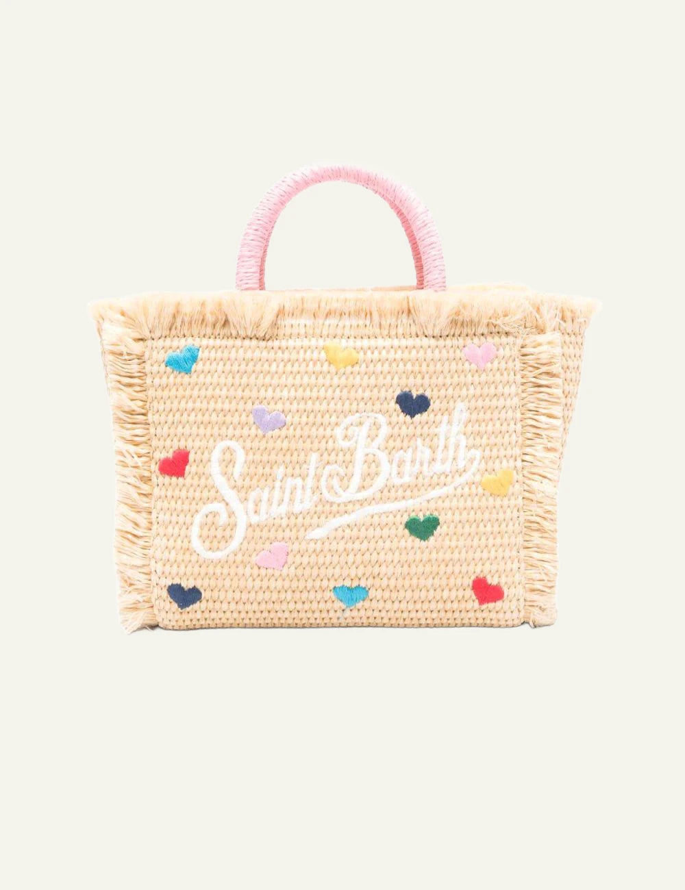 MC2 St Barth vanity mini straw bag hearts embroidery pink handle front view
