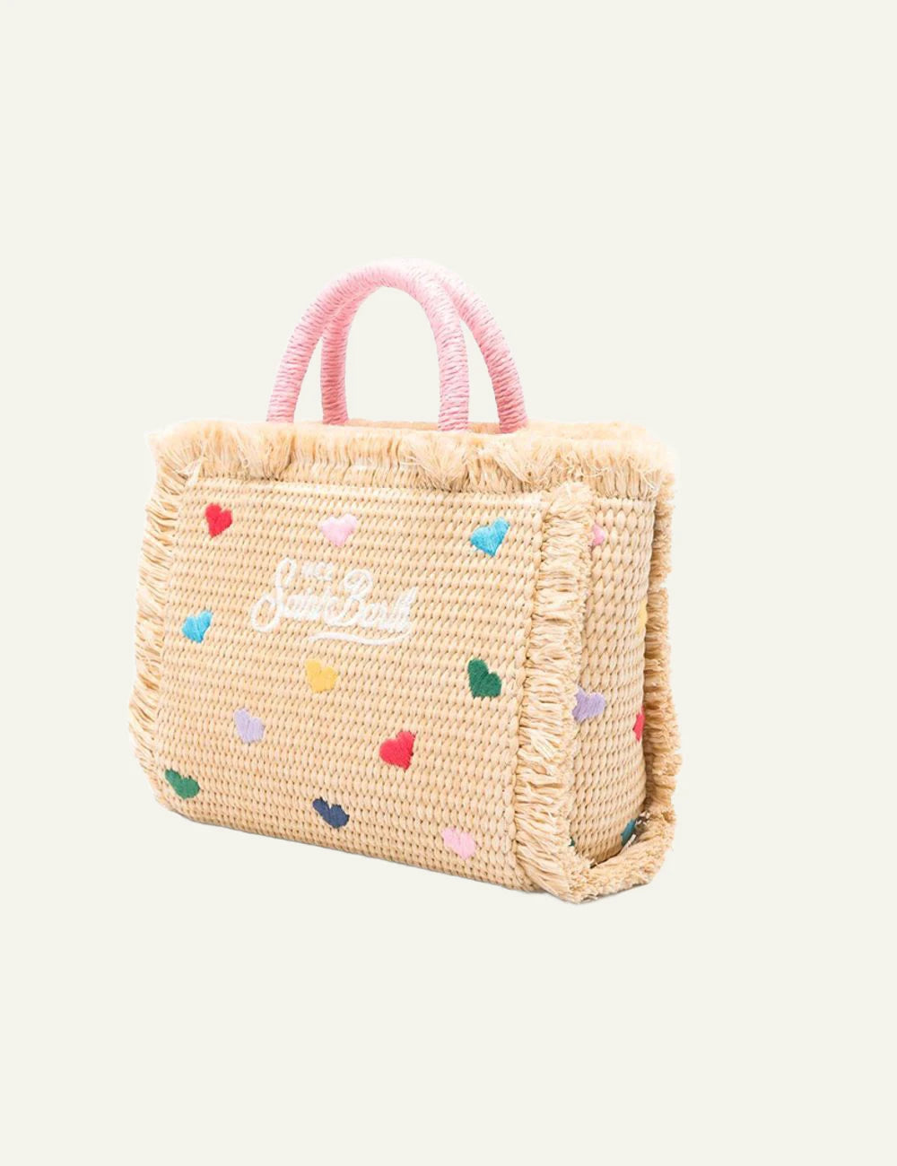 MC2 St Barth vanity mini straw bag hearts embroidery pink handle side view