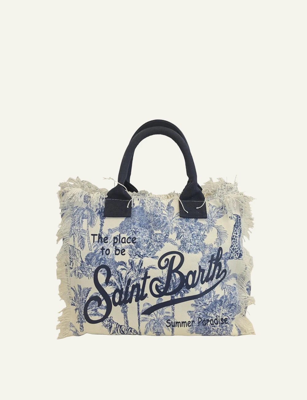 MC2 vanity tote bag canvas blue print saint barth logo front view
