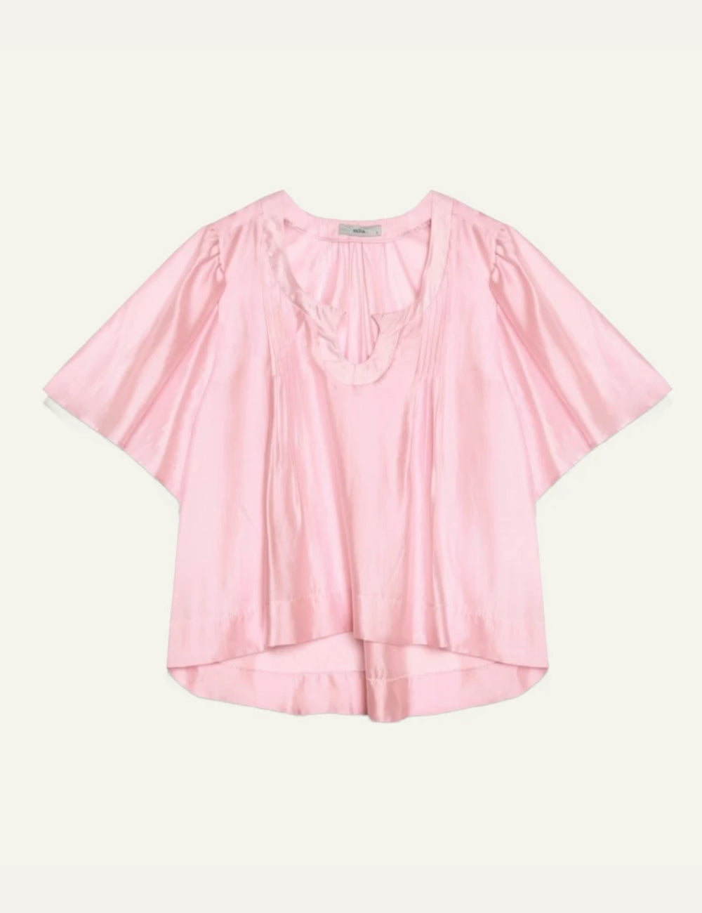 Milla blouse pink pleated short sleeve loose fit front