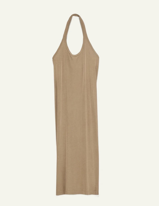 Milla dress khaki halterneck maxi front view