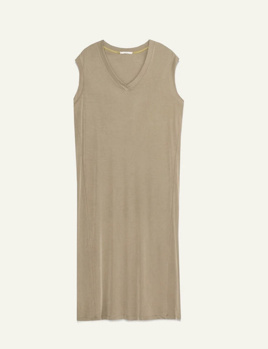 Milla dress khaki sleeveless v neck midi front