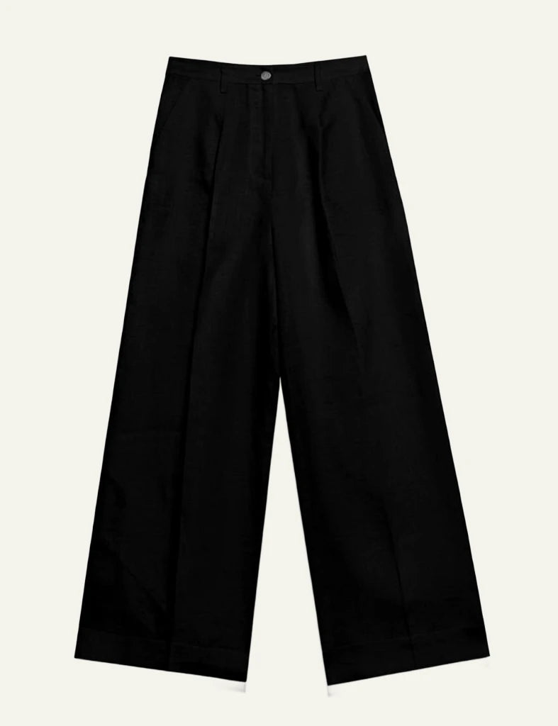 Milla pants black wide leg flared cuff front