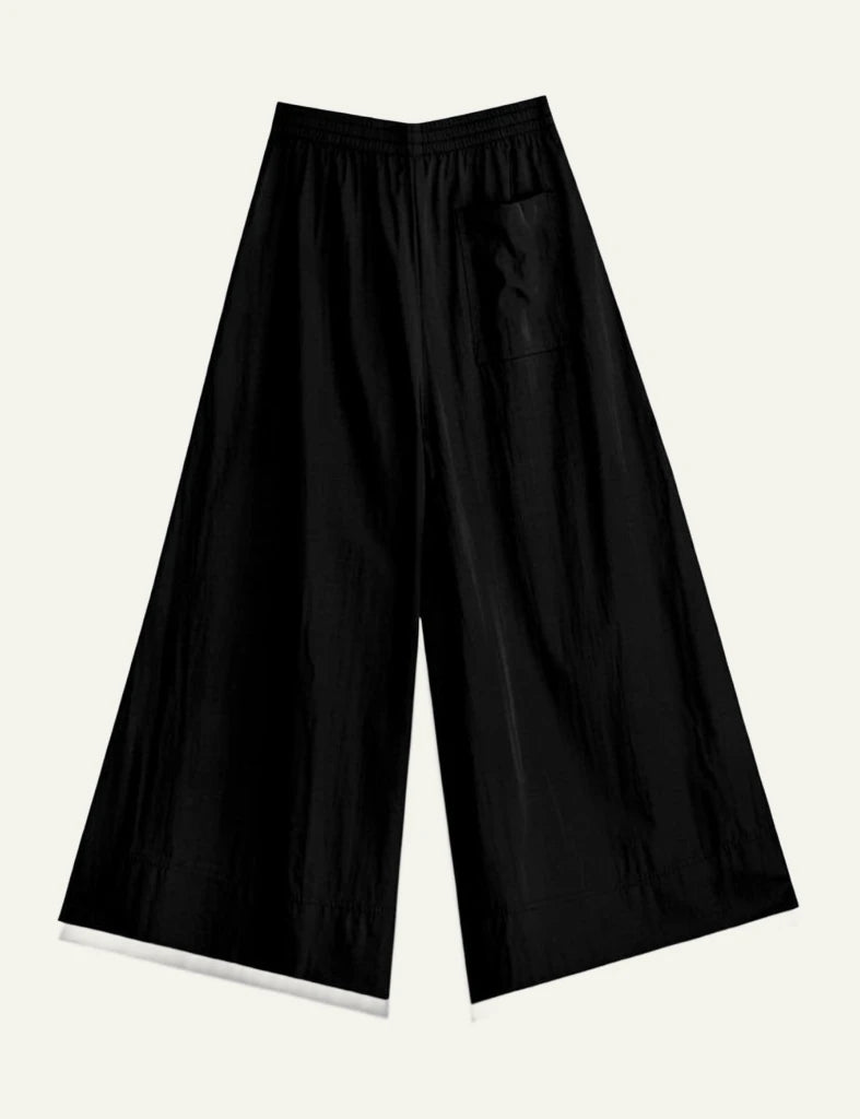 Milla pants wide leg black elastic waist side pocket front