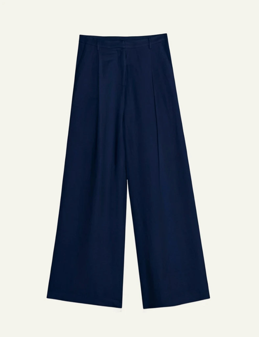 Milla pants navy blue high rise pleated wide leg front