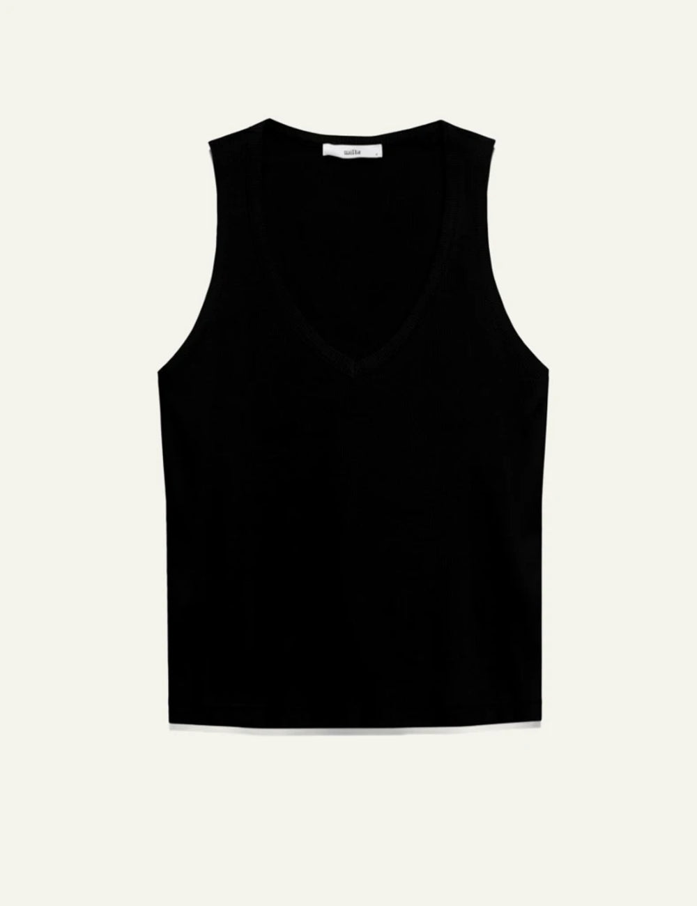Milla rib tank black sleeveless v neck front