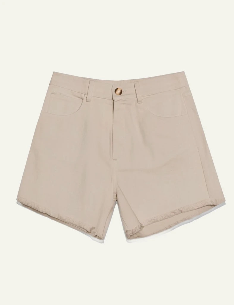 Milla shorts 5 pockets beige fringes hem front
