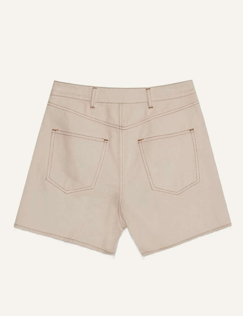 Milla shorts high rise beige front pockets clean hem back