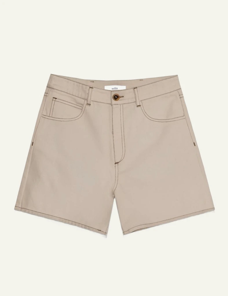Milla shorts high rise beige front pockets clean hem front